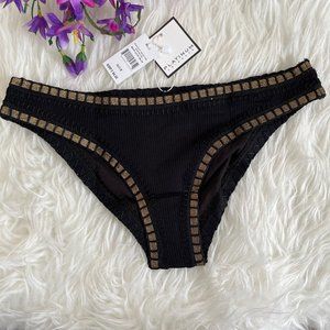 Platinum by Solange Ferrarini Size S Black Gold Crochet Trim Bikini Swim Bottom